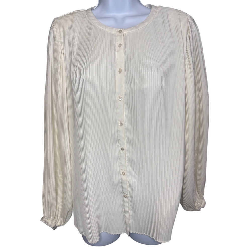 Vintage Liz Claiborne Womens Ivory Pleated Button Down Blouse Sz M Excellent